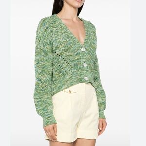 Boss Marl Knit V Neck Cardigan Size M  Women Preppy Long Sleeve Button Front